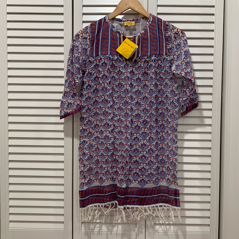 Roberta Roller Rabbit Cover Up Dress Girls 10 red  blue tassels gauze NWT